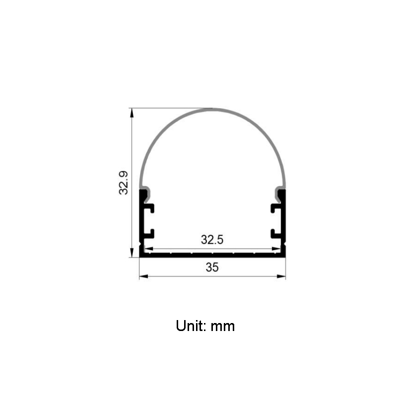 LED Strip Channel With Arc Light Diffuser For 30mm Addressable RGB Pixel Lights LED Strip Channel With Arc Light Diffuser For 30mm Addressable RGB Pixel Lights